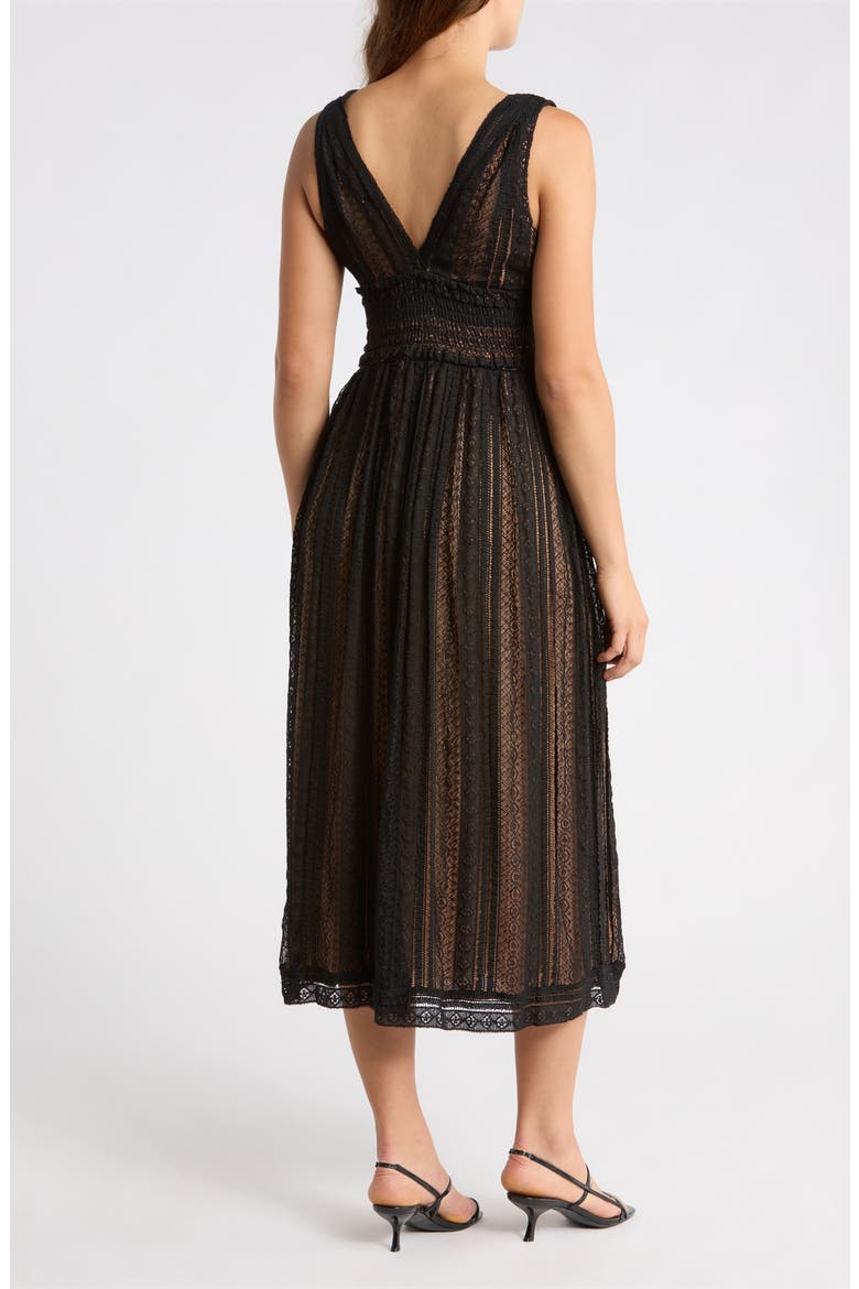 V-Neck Lace Midi Dress, Alternate, color, BLACK/ BEIGE LINING