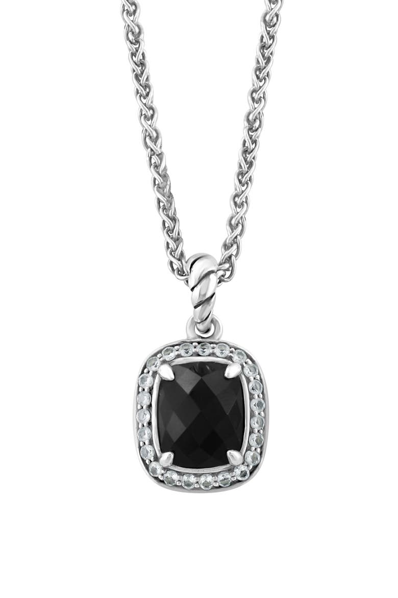 Sterling Silver Black Onyx & White Topaz Pendant Necklace, Main, color, BLACK
