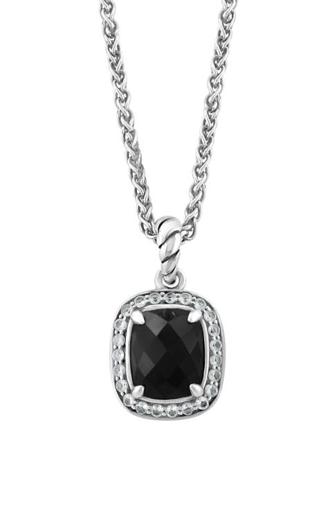 Sterling Silver Black Onyx & White Topaz Pendant Necklace