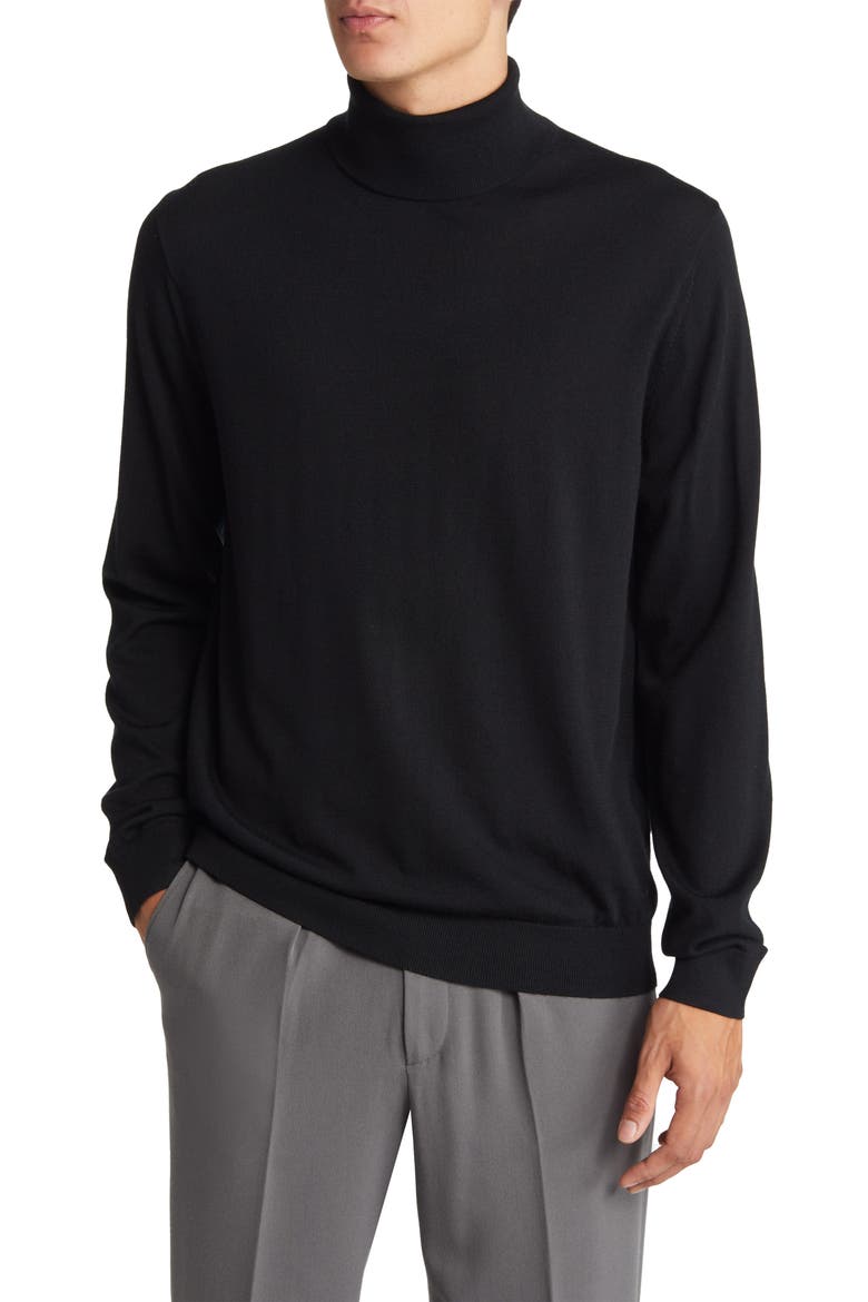 Caine Slim Fit Turtleneck Wool Sweater, Main, color, BLACK