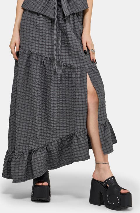 Nimira Check Asymmetrical Maxi Skirt