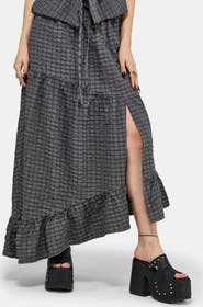 Disturbia Nimira Check Asymmetrical Maxi Skirt