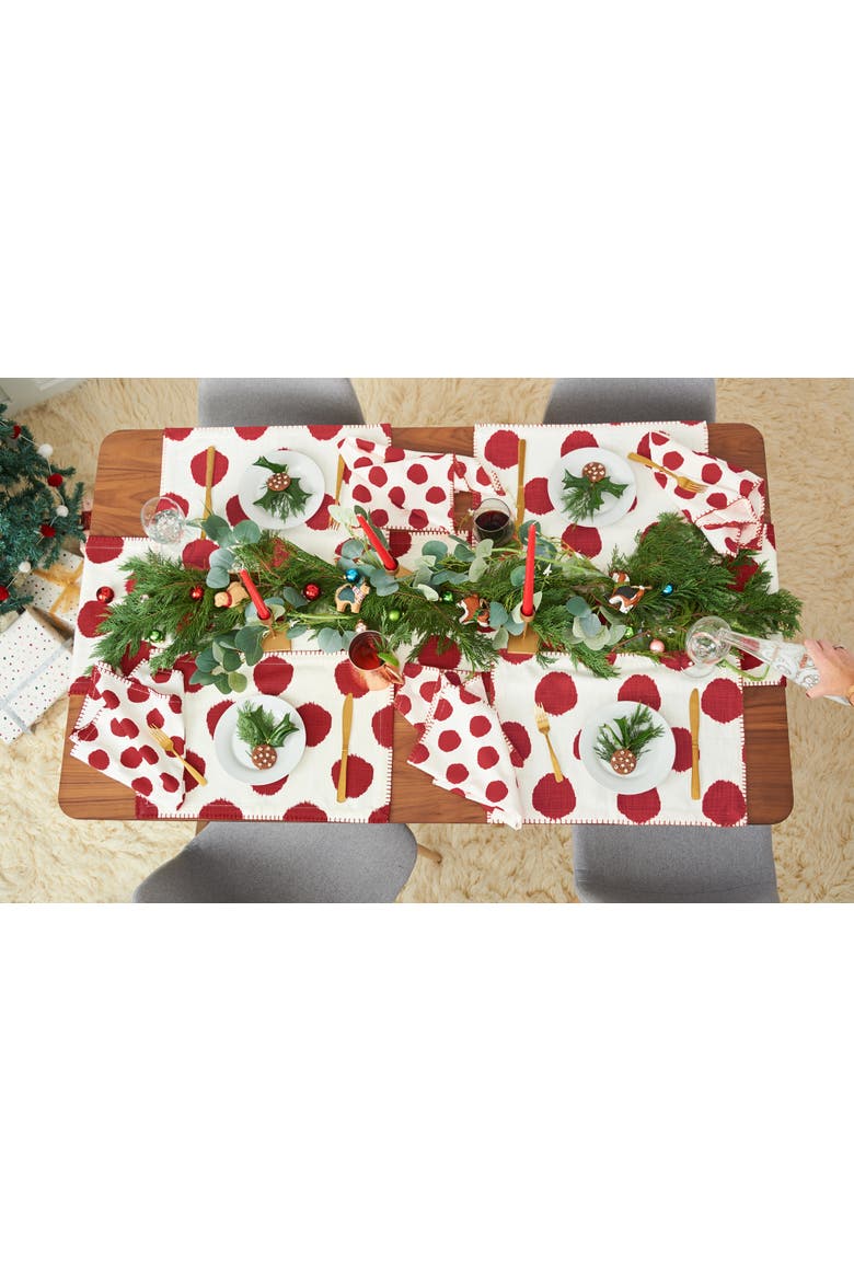 Ruby Dot 100% Cotton Printed Set of 4 Placemats 14" x 20", Alternate, color, Red