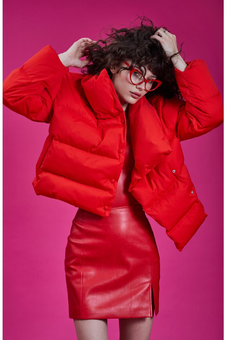 Envelope Collar Water Resistant Duvet Puffer Coat, Alternate, color, SCARLET