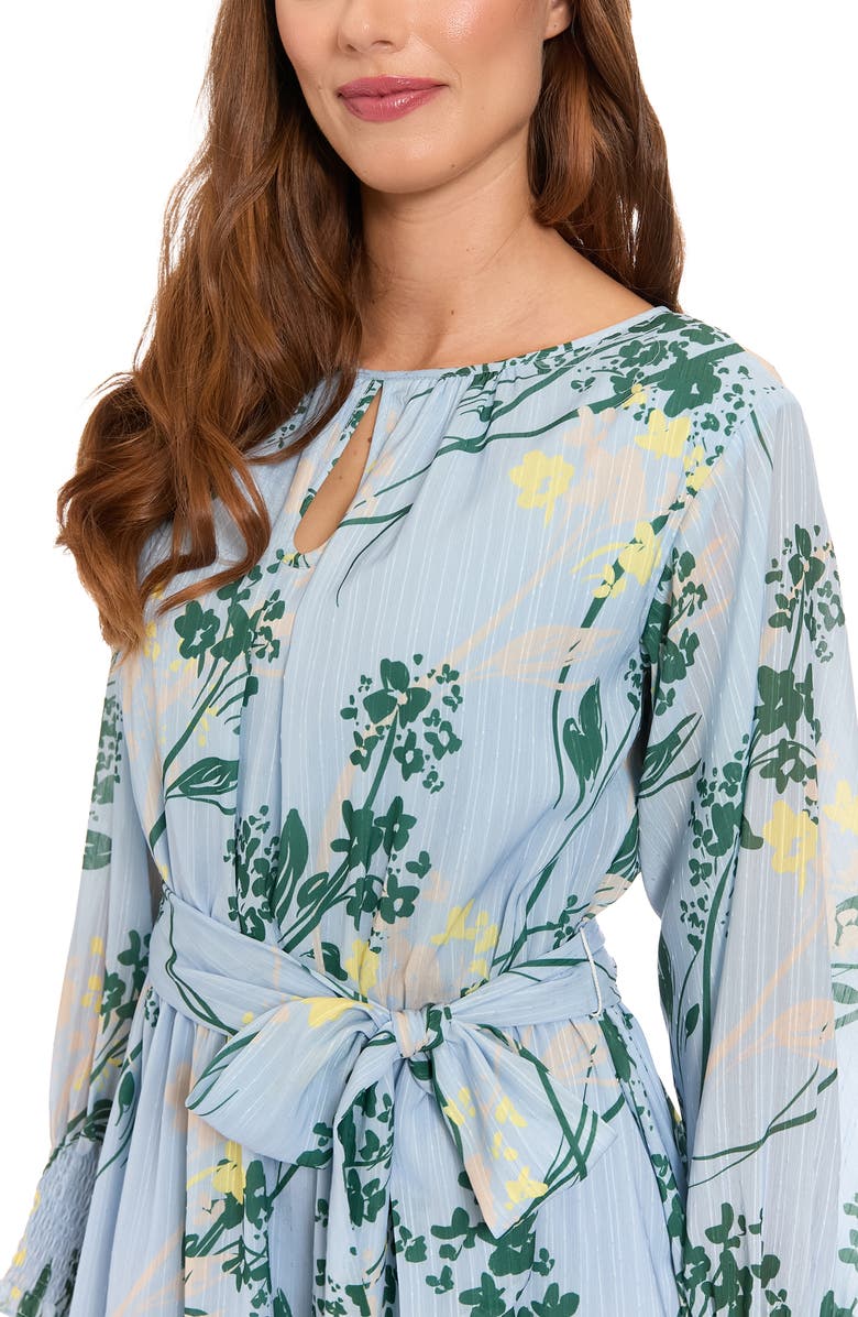 London Times Floral Long Sleeve Fit & Flare Dress, Alternate, color, Light Blue Dawn/ Green