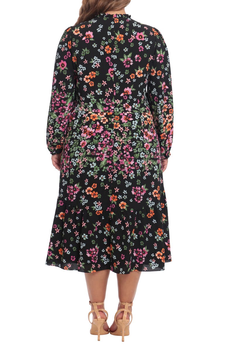 Maggy London Floral Long Sleeve Fit & Flare Midi Dress, Alternate, color, 