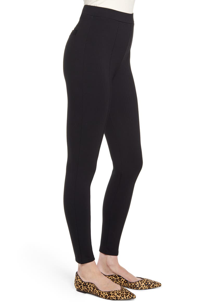 Essential High Waist Pintuck Ponte Leggings, Alternate, color, BLACK