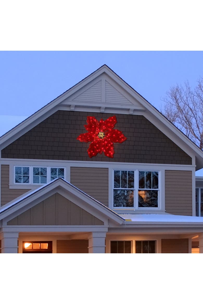 35 in. Outdoor Twinkling LED Poinsettia, Alternate, color, Multicolor