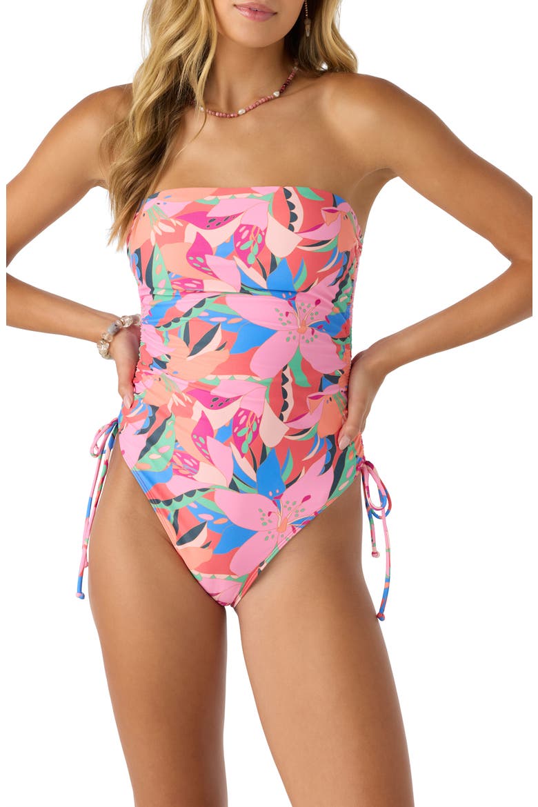 Cabana Yucatan Floral Strapless Cinched Tie One-Piece Swimsuit, Alternate, color, MULTI COLORED