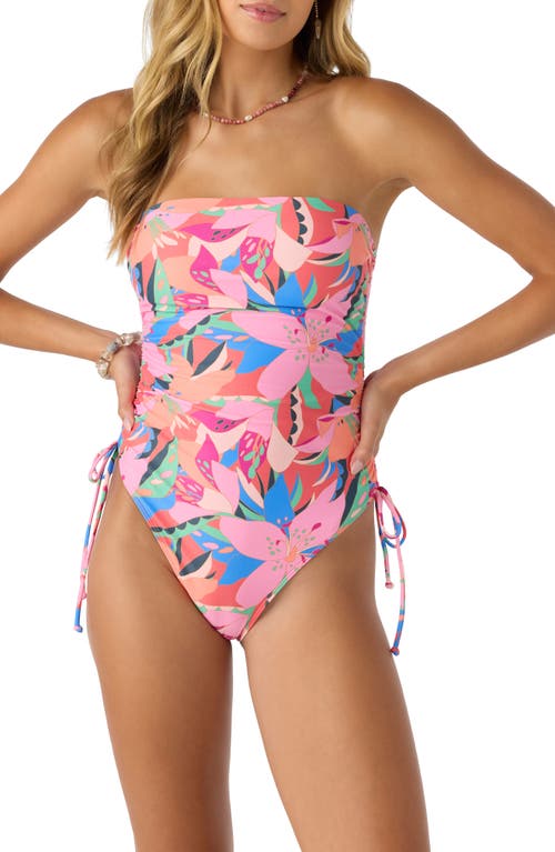 O'neill Cabana Yucatan Floral Strapless Cinched Tie One-piece Swimsuit