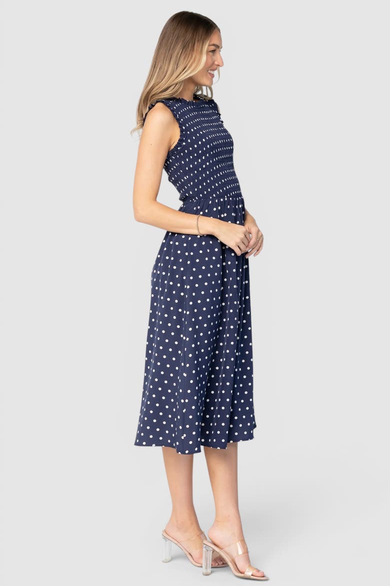 Alex Smocked Midi Dress, Alternate, color, Navy Dot