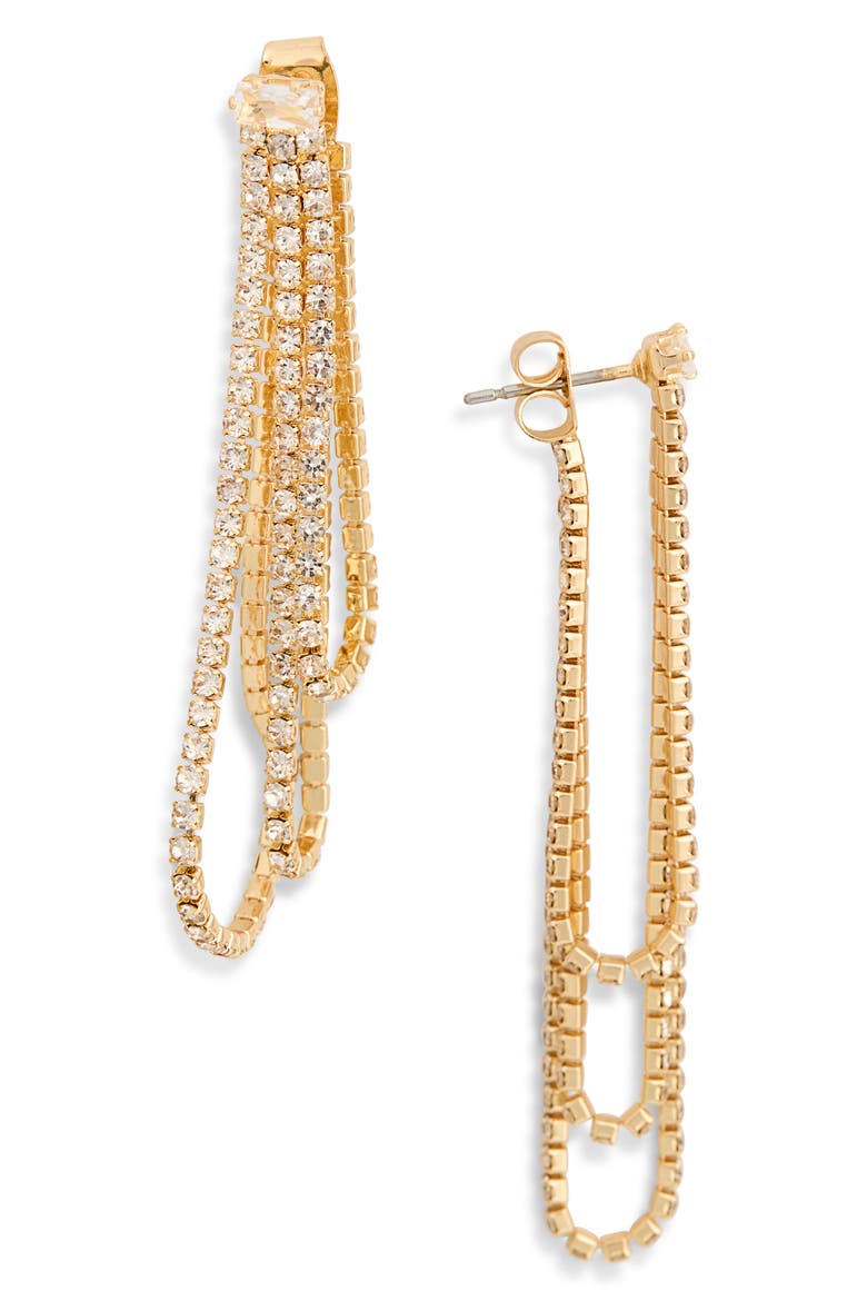 Pavé Cubic Zirconia Front/Back Earrings, Main, color, CLEAR- GOLD