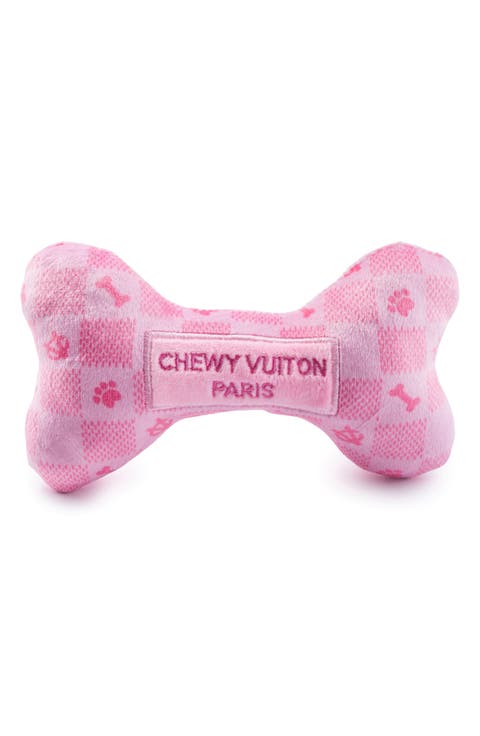 Chewy Vuiton Checker Bone Plush Dog Squeaker Toy