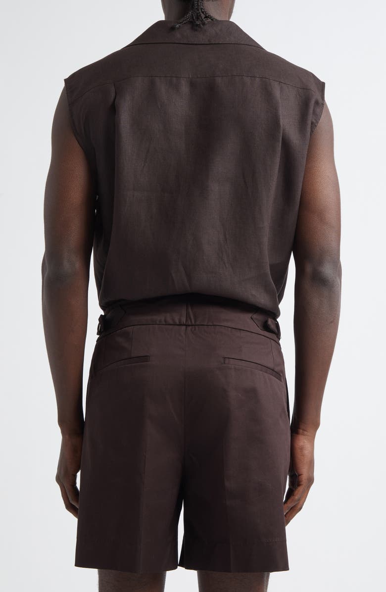 Dolce&Gabbana Sleeveless Linen Three-Button Shirt, Alternate, color, M3977 Brown