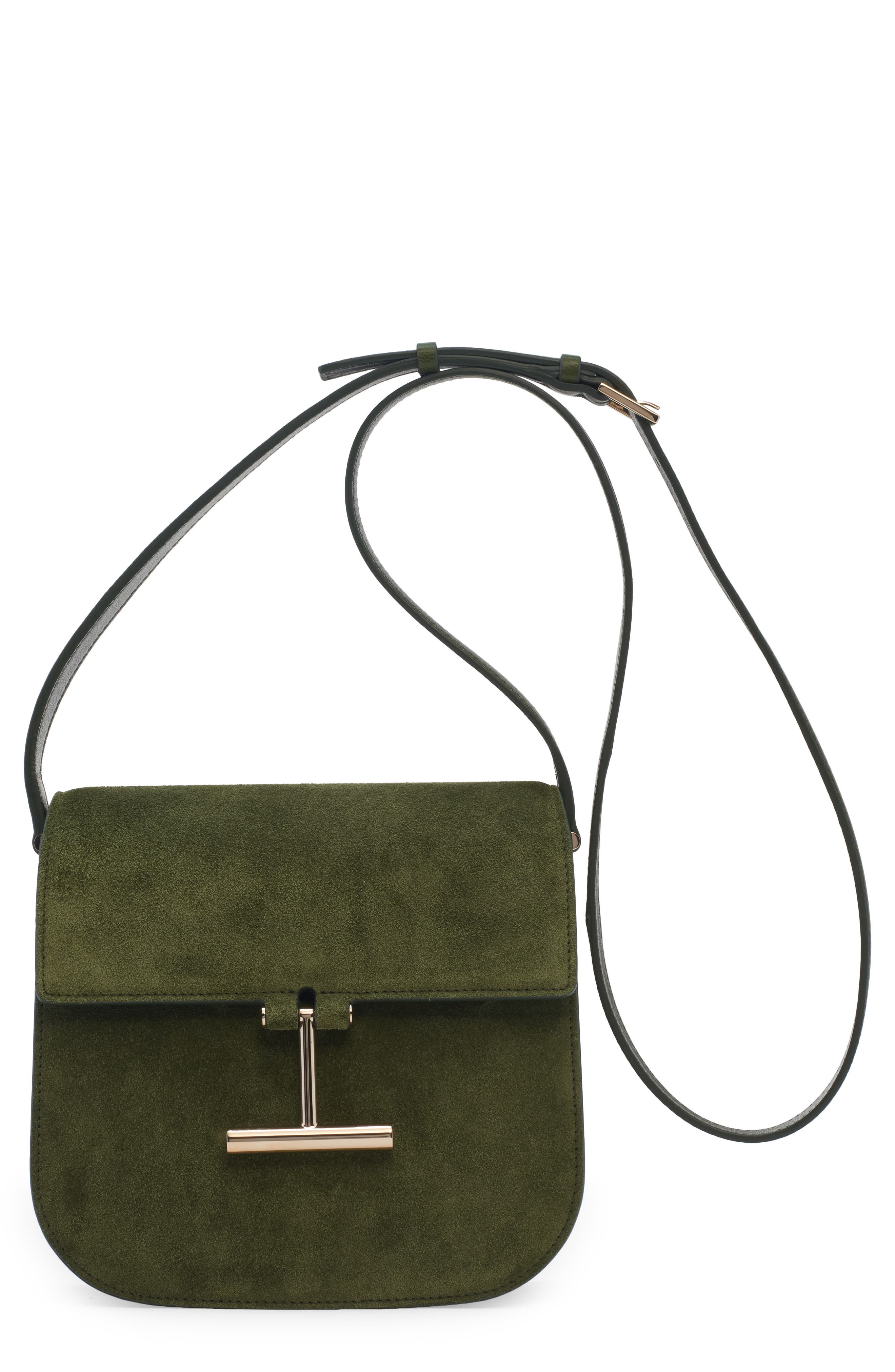 TOM FORD Mini Suede Crossbody Bag, Main, color, 1E018 Moss Green