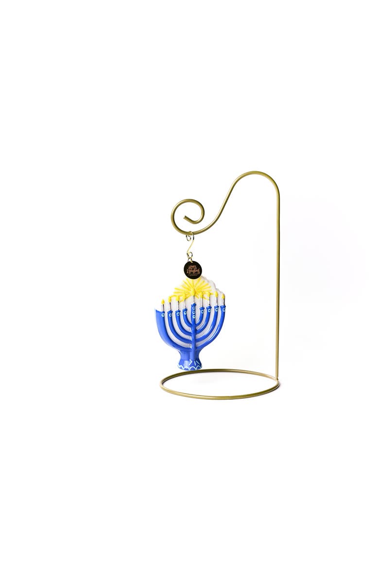 Menorah Glass Shaped Ornament with Gold Stand, Main, color, Blue