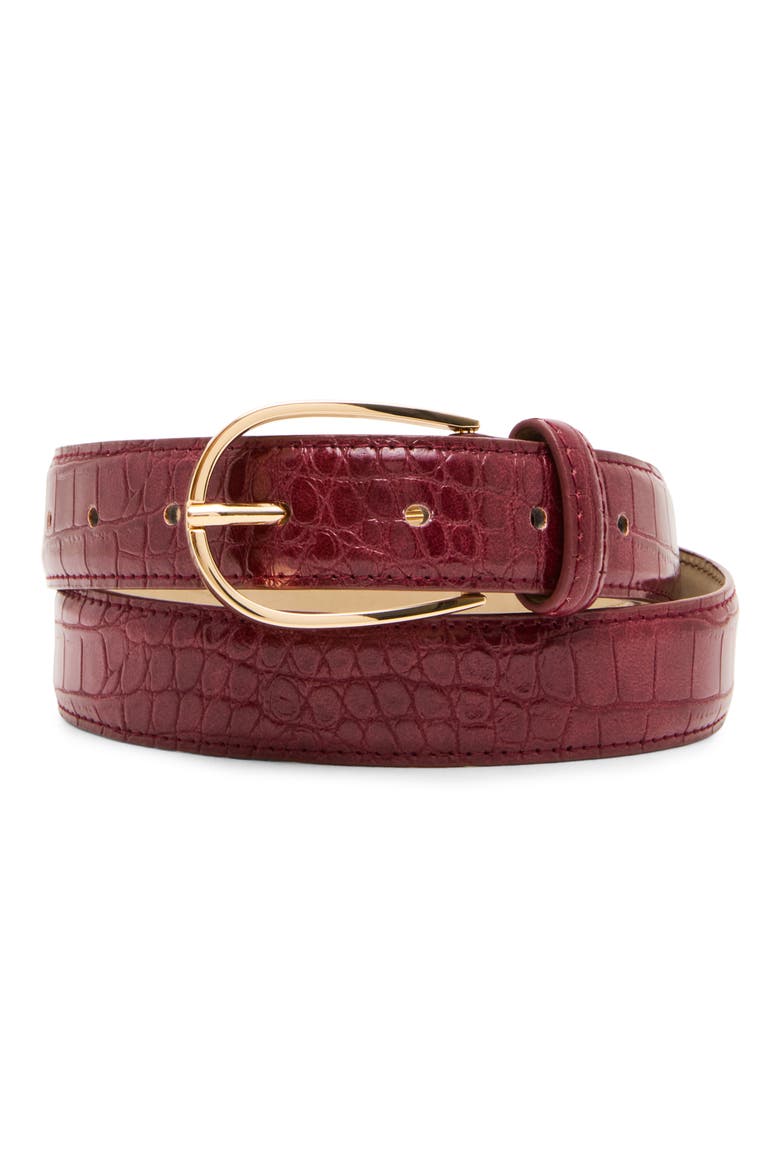 Croc Embossed Belt, Main, color, BORDEAUX
