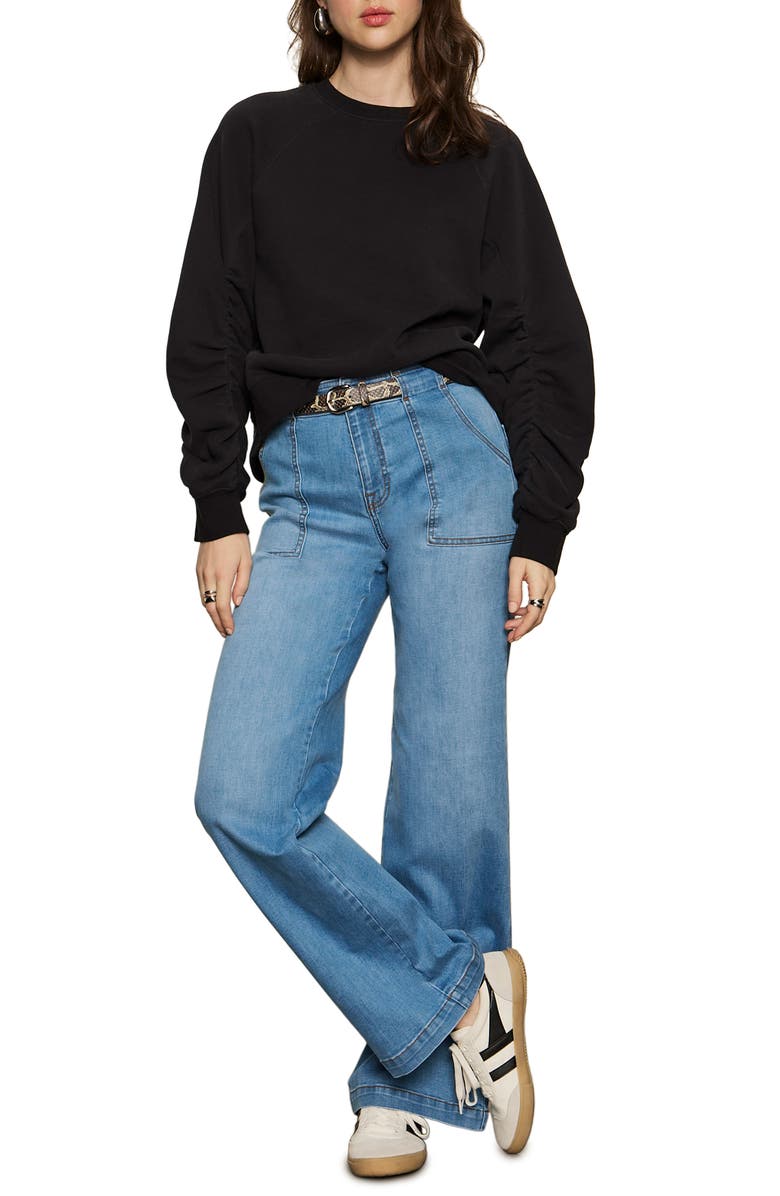 Sanctuary Gathered Sleeve Sweatshirt, Alternate, color, Black