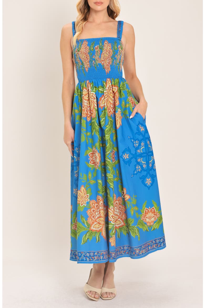 Floral Cotton Sundress, Main, color, BLUE