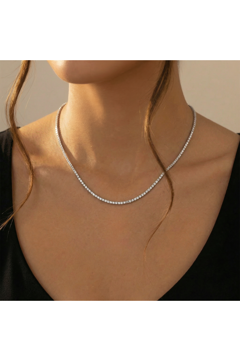 8Ct TW Diamond Tennis Necklace 4-Prong 14k Gold 16" Lab Grown, Alternate, color, 14k White Gold