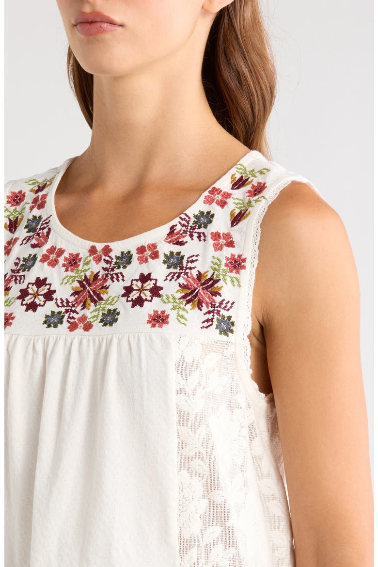 Embroidered Yoke Cotton Tank, Alternate, color, CREAM