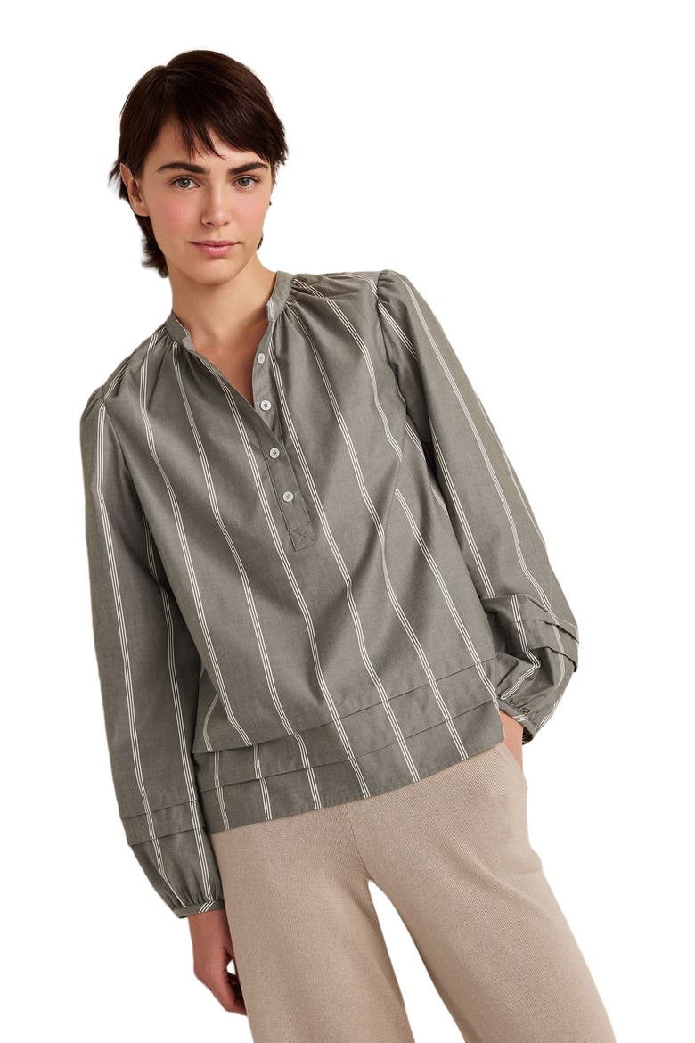 Organic Cotton Poplin Stripe Long Sleeve Top, Main, color, Cypress/Ivory Stripe