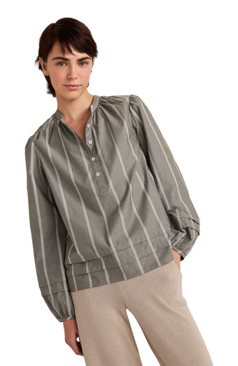 Organic Cotton Poplin Stripe Long Sleeve Top