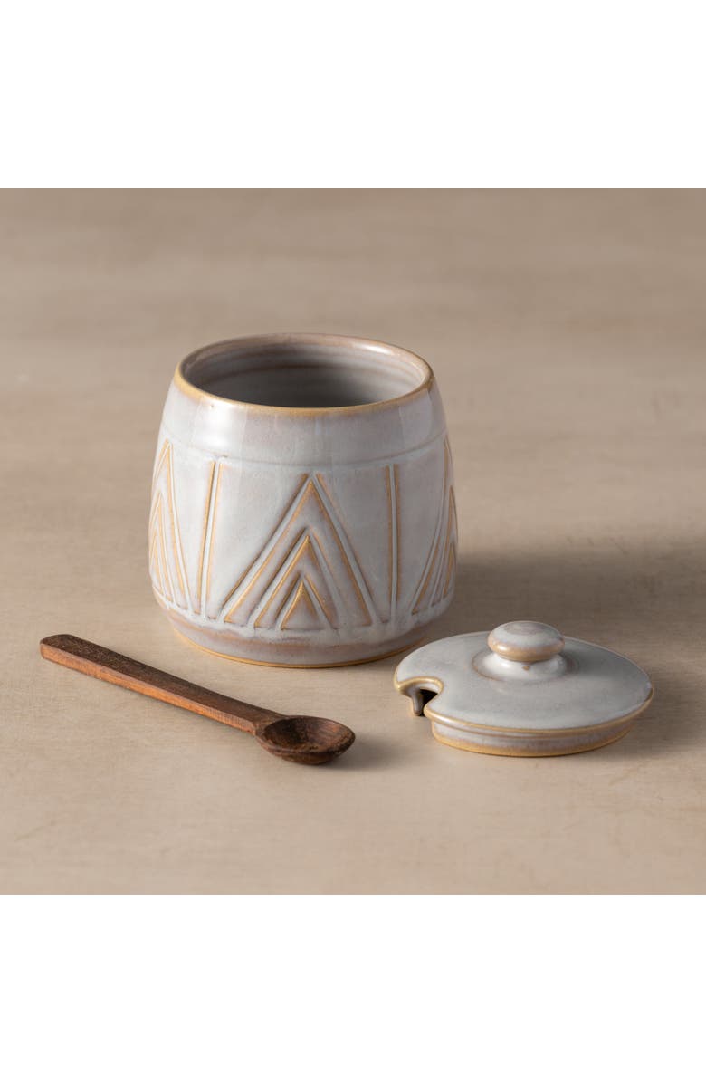 Ten Thousand Villages Mountain Peaks Ceramic Cream and Sugar Set, Alternate, color, White
