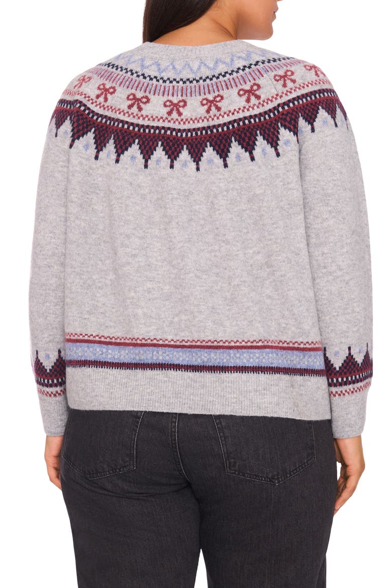 Fair Isle Ribbon Detail Crewneck Sweater, Alternate, color, LIGHT HEATHER GREY
