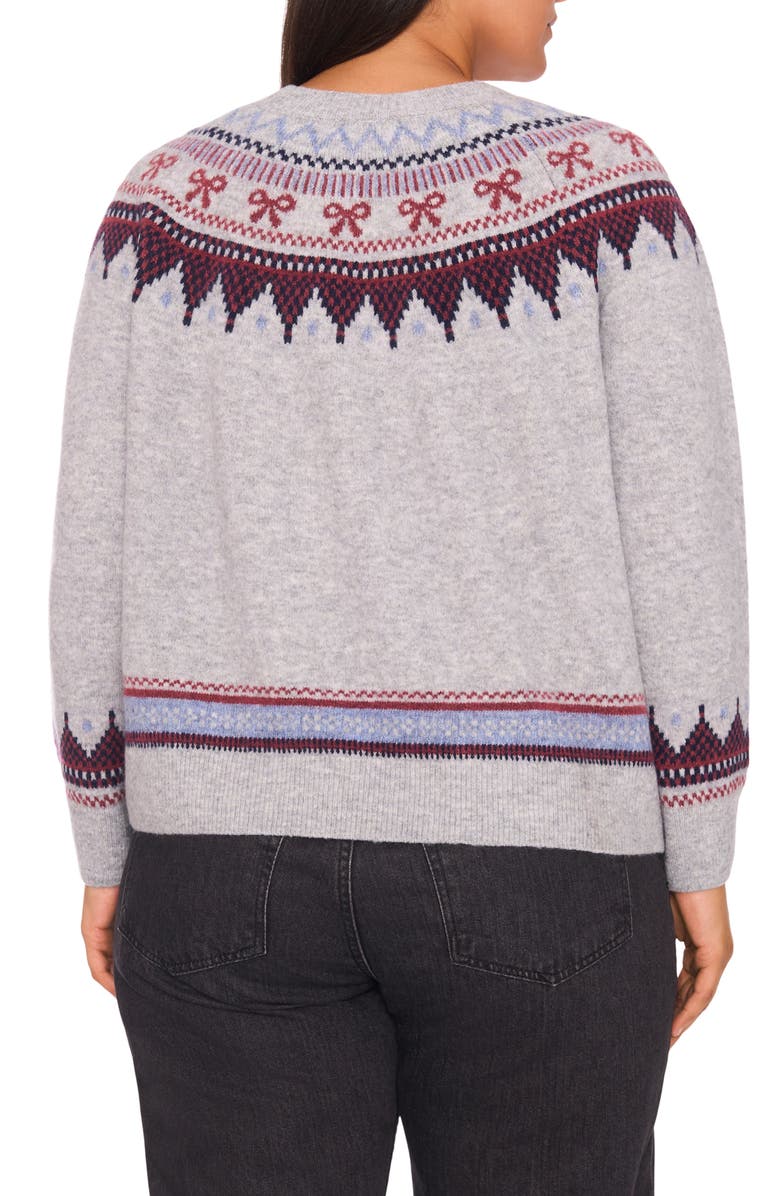 CeCe Fair Isle Ribbon Detail Crewneck Sweater, Alternate, color, Light Heather Grey