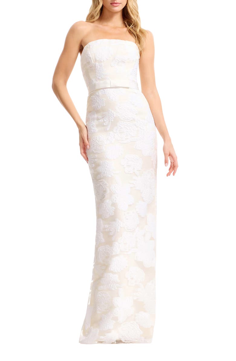 Dress the Population Colleen Floral Jacquard Strapless Mermaid Gown, Main, color, White