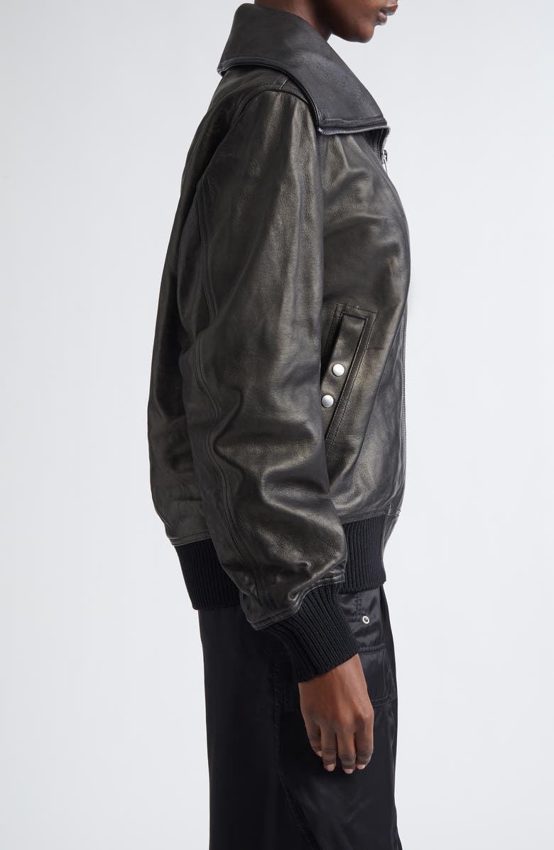 Rick Owens Concordians Dracucollar Leather Flight Jacket, Alternate, color, Black