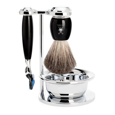 Vivo Black Resin 4-Piece Pure Badger & Fusion Shaving Set