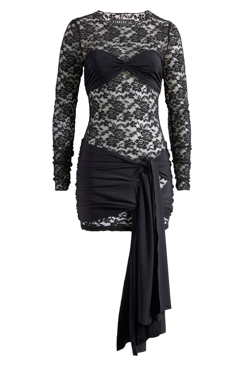 Midnight Long Sleeve Semisheer Lace Minidress, Alternate, color, ONYX