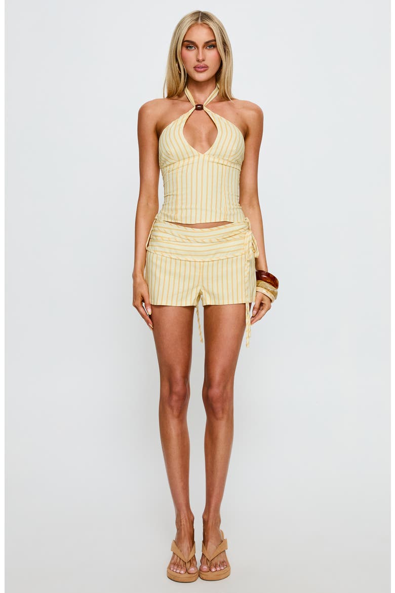 Electric Night Stripe Lace-Up Halter Top, Alternate, color, YELLOW STRIPE