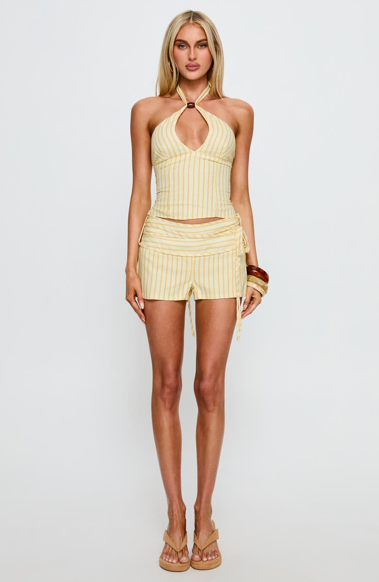 Princess Polly Electric Night Stripe Lace-Up Halter Top, Alternate, color, Yellow Stripe