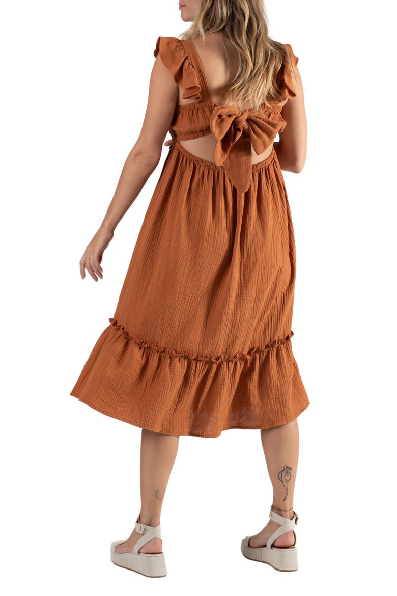 Melody Organic Cotton Gauze Maternity/Nursing Midi Dress, Alternate, color, CARAMEL