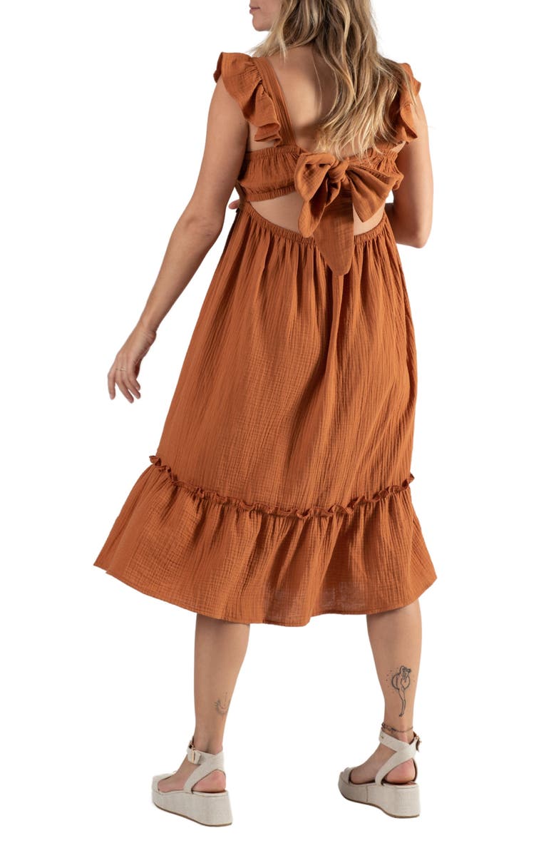 Cache Coeur Melody Organic Cotton Gauze Maternity/Nursing Midi Dress, Alternate, color, Caramel