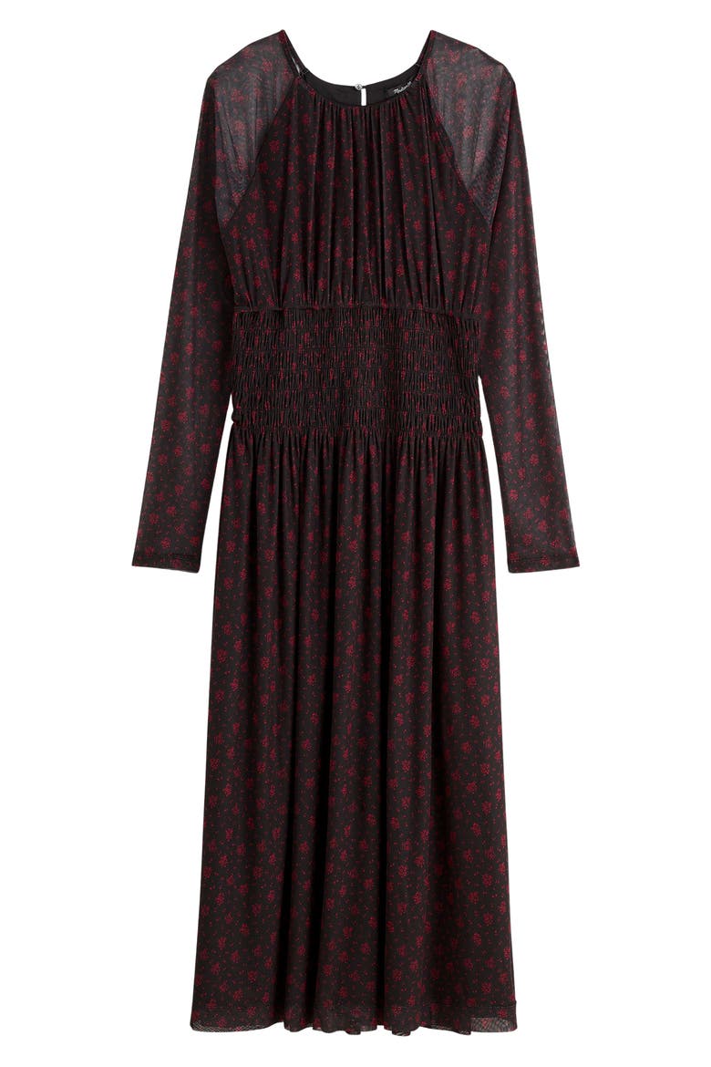 Floral Long Sleeve Smocked Midi Dress, Alternate, color, BRIGHT CHERRY