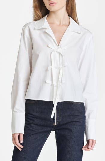 Wayf Alexandra Tie Front Cotton Poplin Top