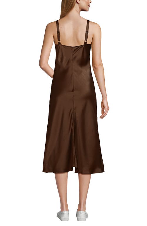 Lands' End Satin Slip Dress In Brown
