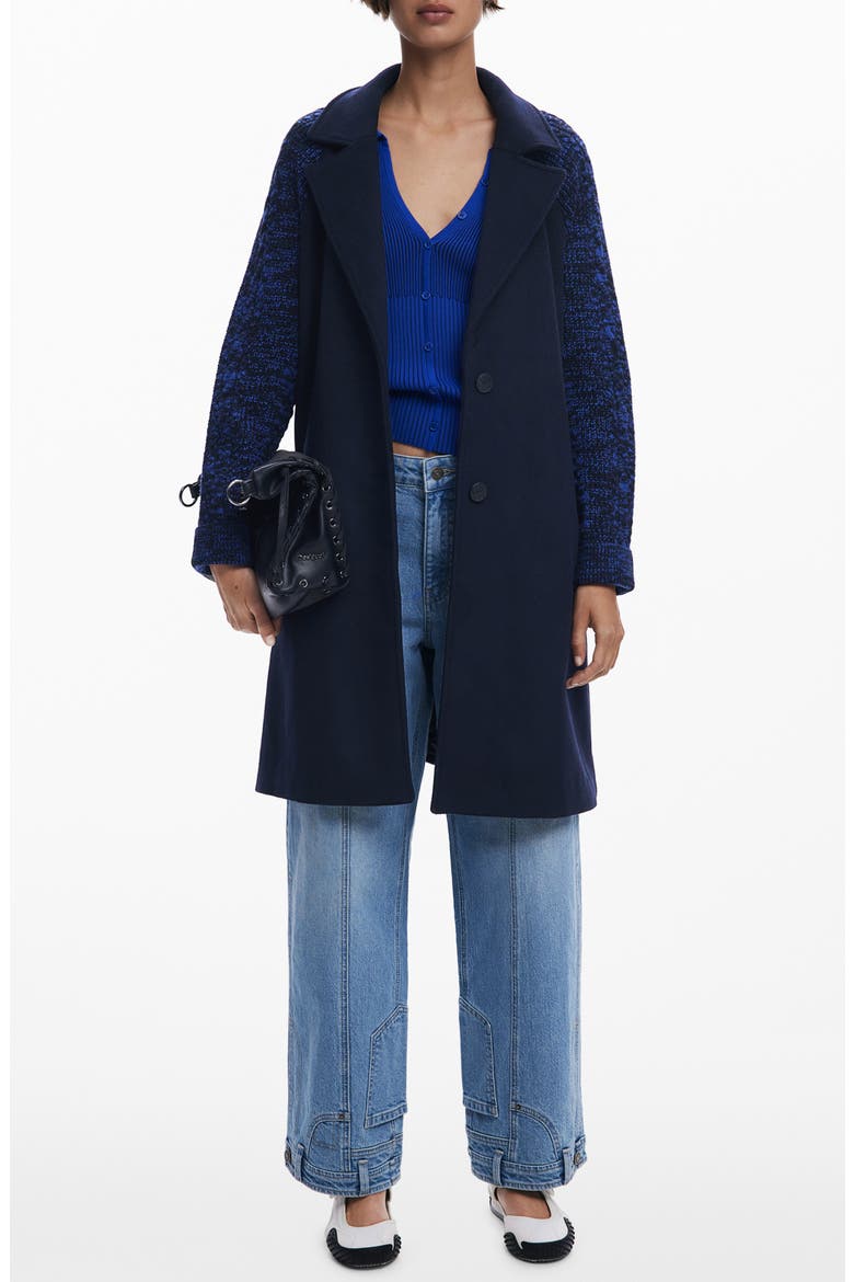 Mixed Media Longline Overcoat, Main, color, DARK BLUE