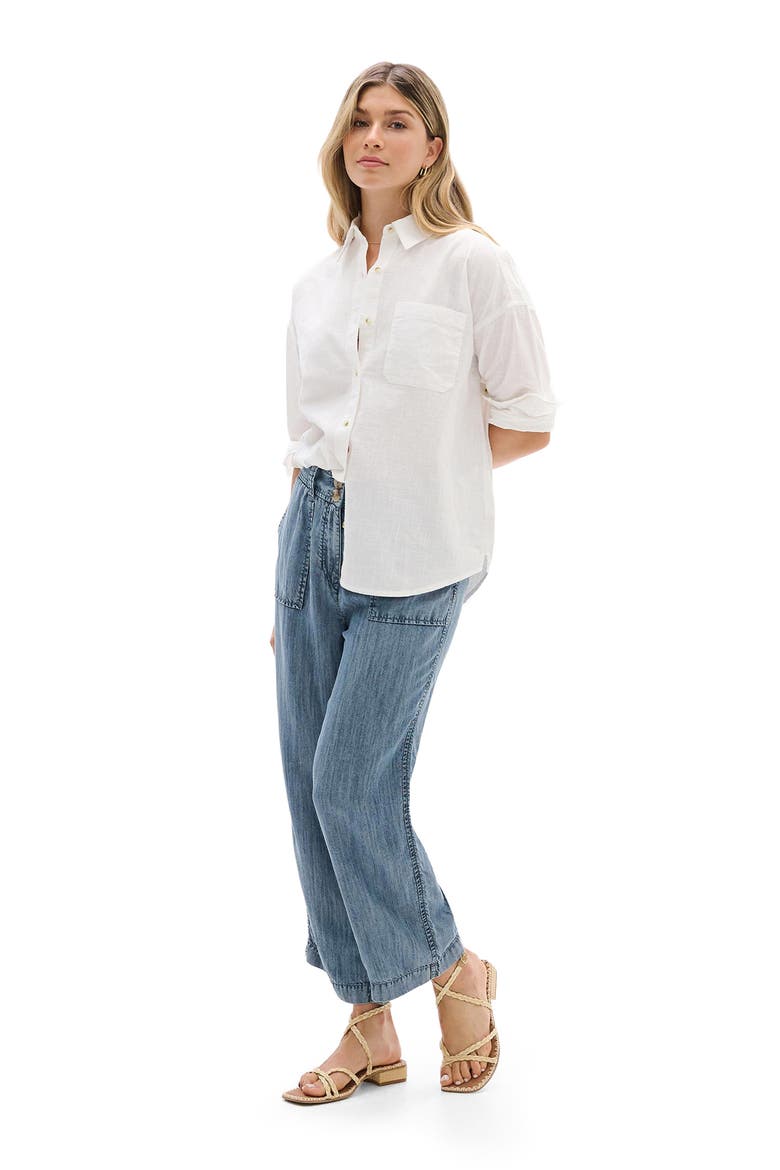 Semi Sheer Cotton Button-Up Top, Alternate, color, WHITE