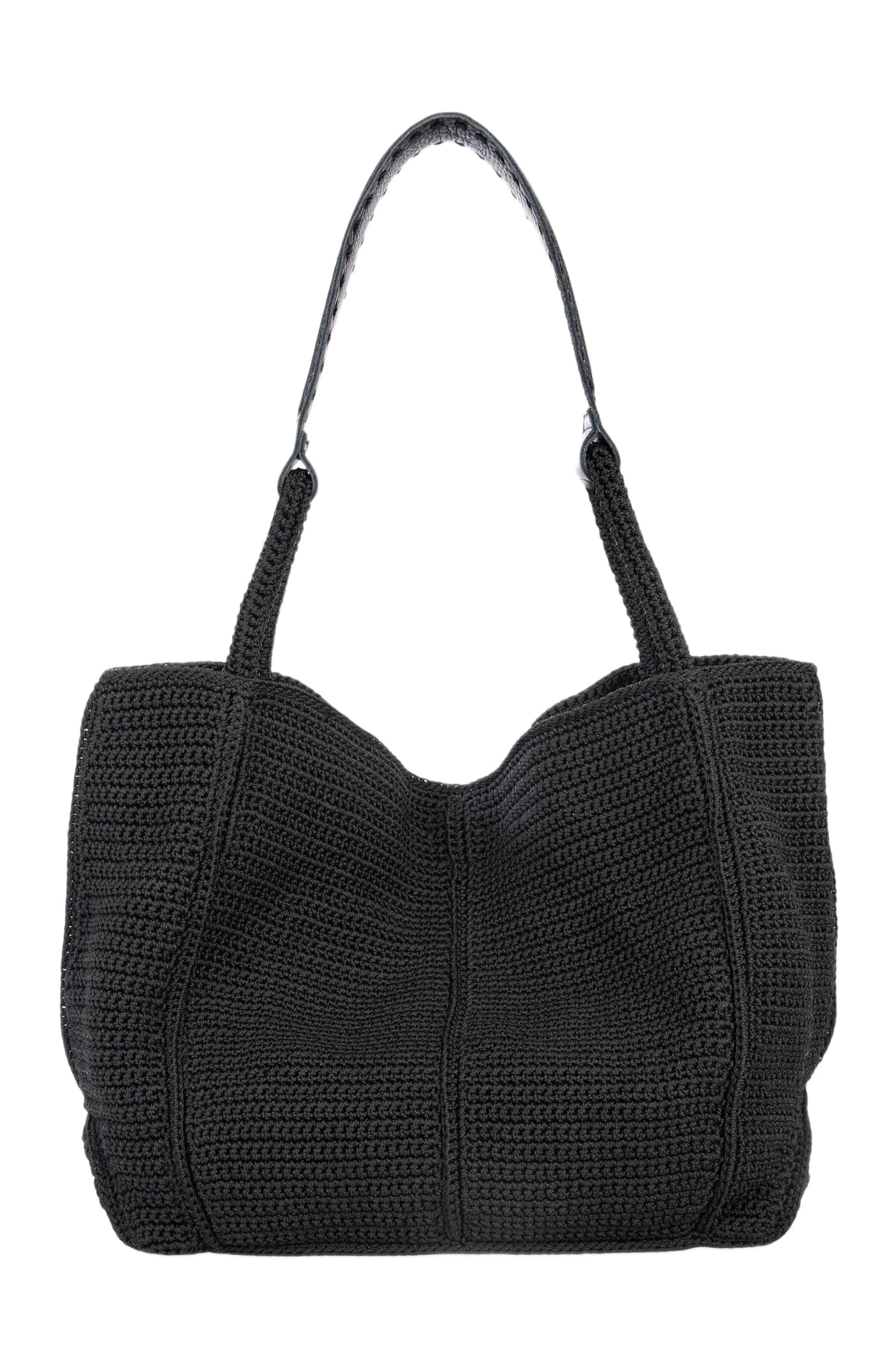 The Sak Los Feliz Large Tote Leather Bag, Alternate, color, Black Crochet