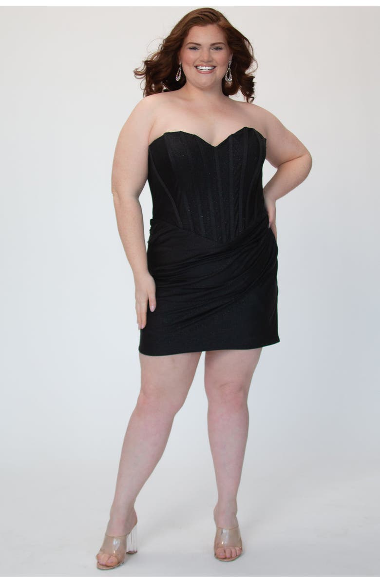 Sydney's Closet Plus Size Strapless Corset Mini Dress, Main, color, Black