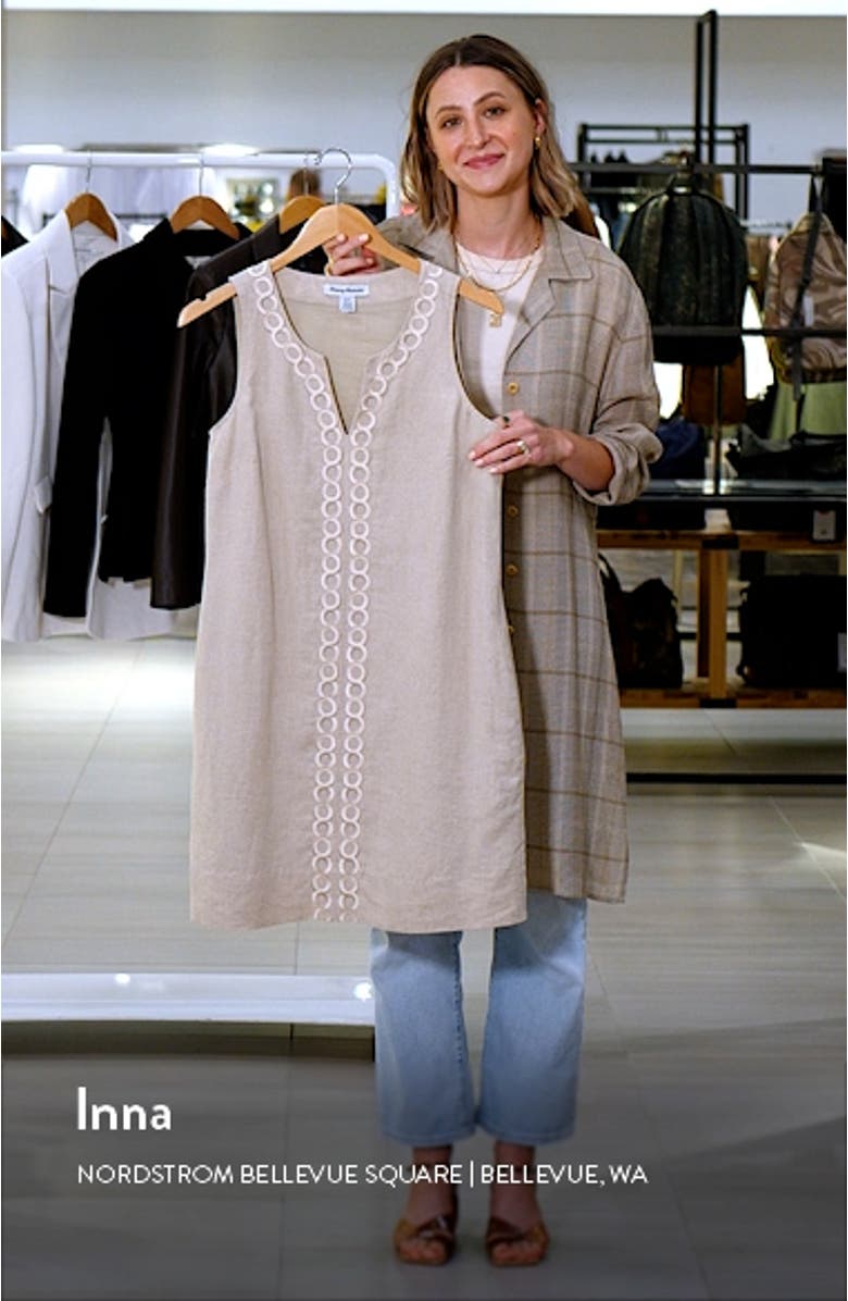 Geo Embroidered Linen Shift Dress, sales video thumbnail