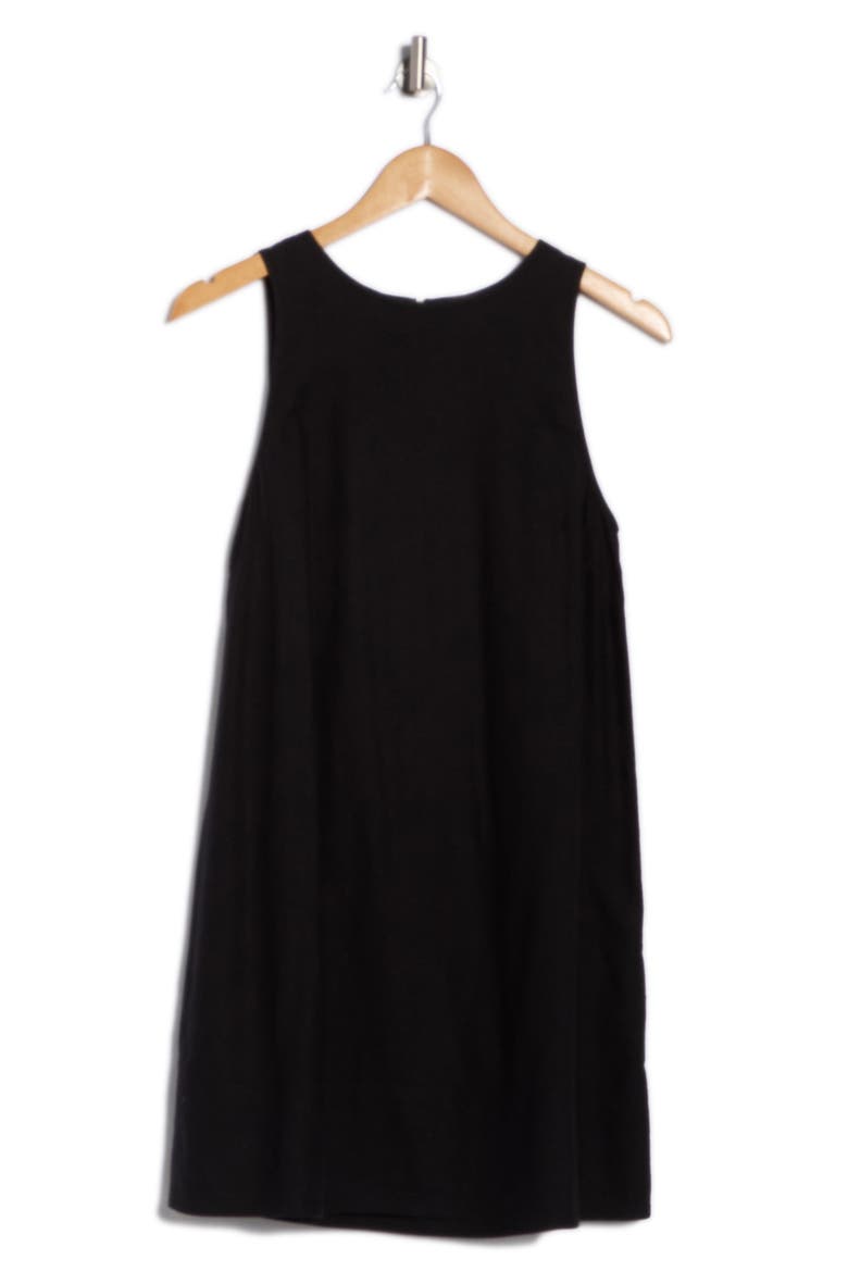 Linen Blend Shift Minidress, Alternate, color, TRUE BLACK