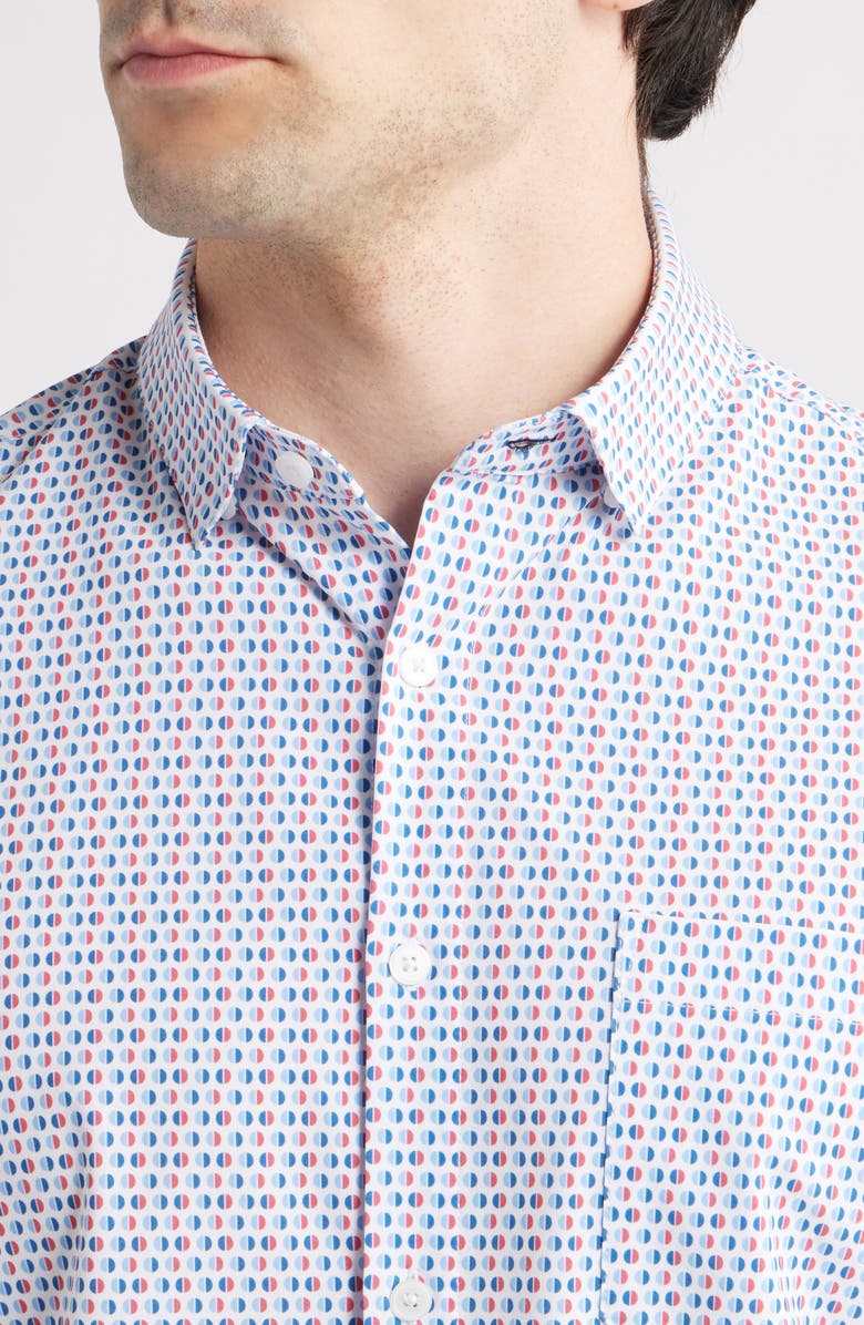 Mizzen+Main Leeward Trim Fit Neat Short Sleeve Button-Up Shirt, Alternate, color, White Abstract Circle