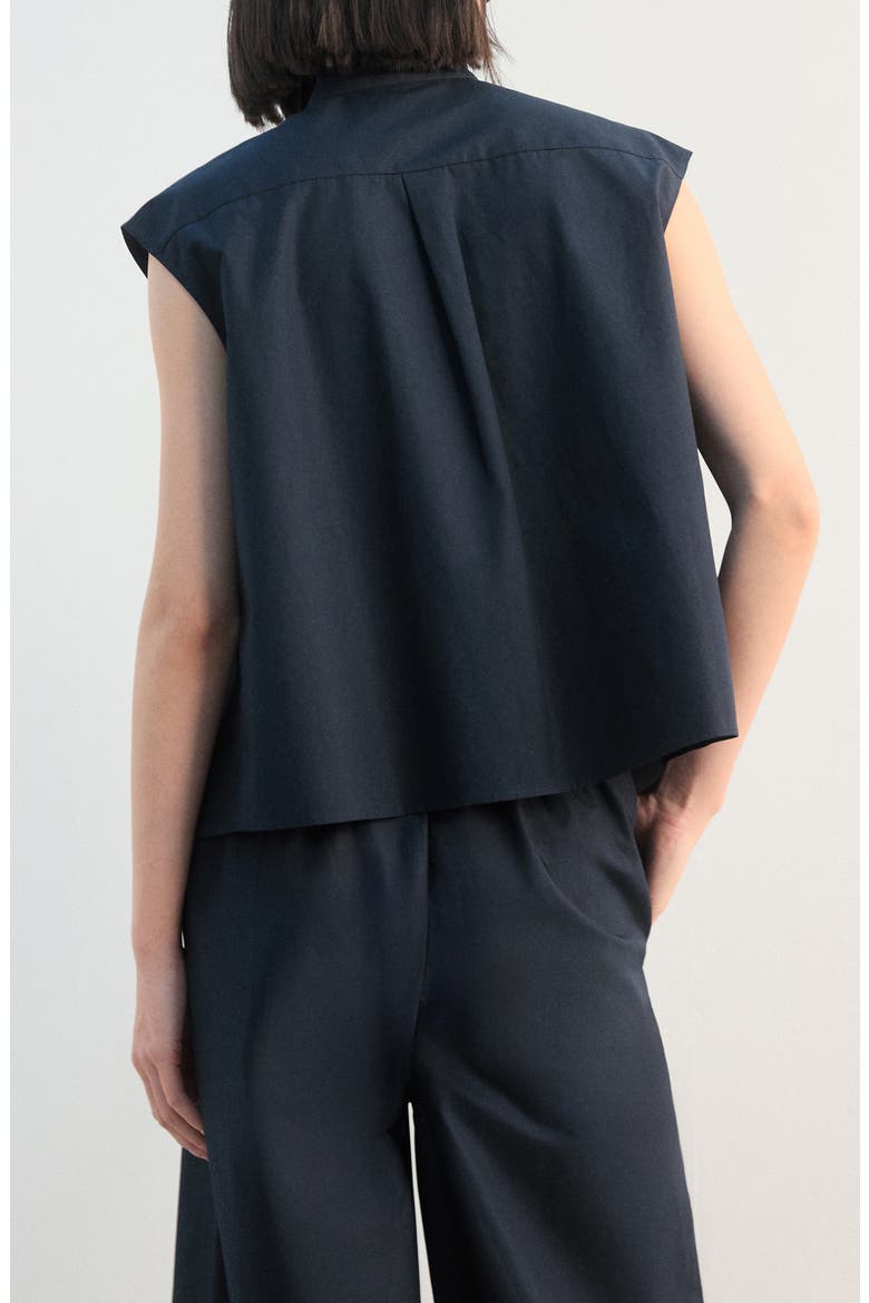 Sleeveless Cotton Button-Up Shirt, Alternate, color, NAVY