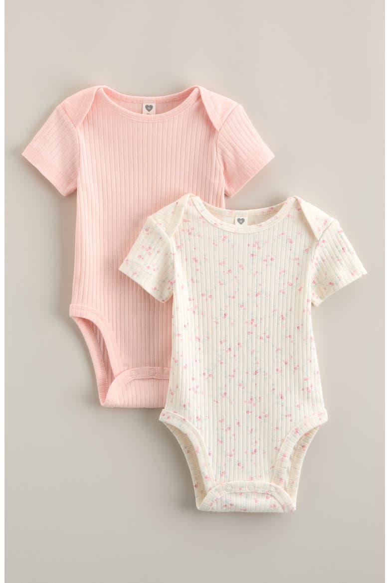 Assorted 2-Pack Cotton Blend Rib Bodysuits, Main, color, IVORY EDITH FLORAL- PINK